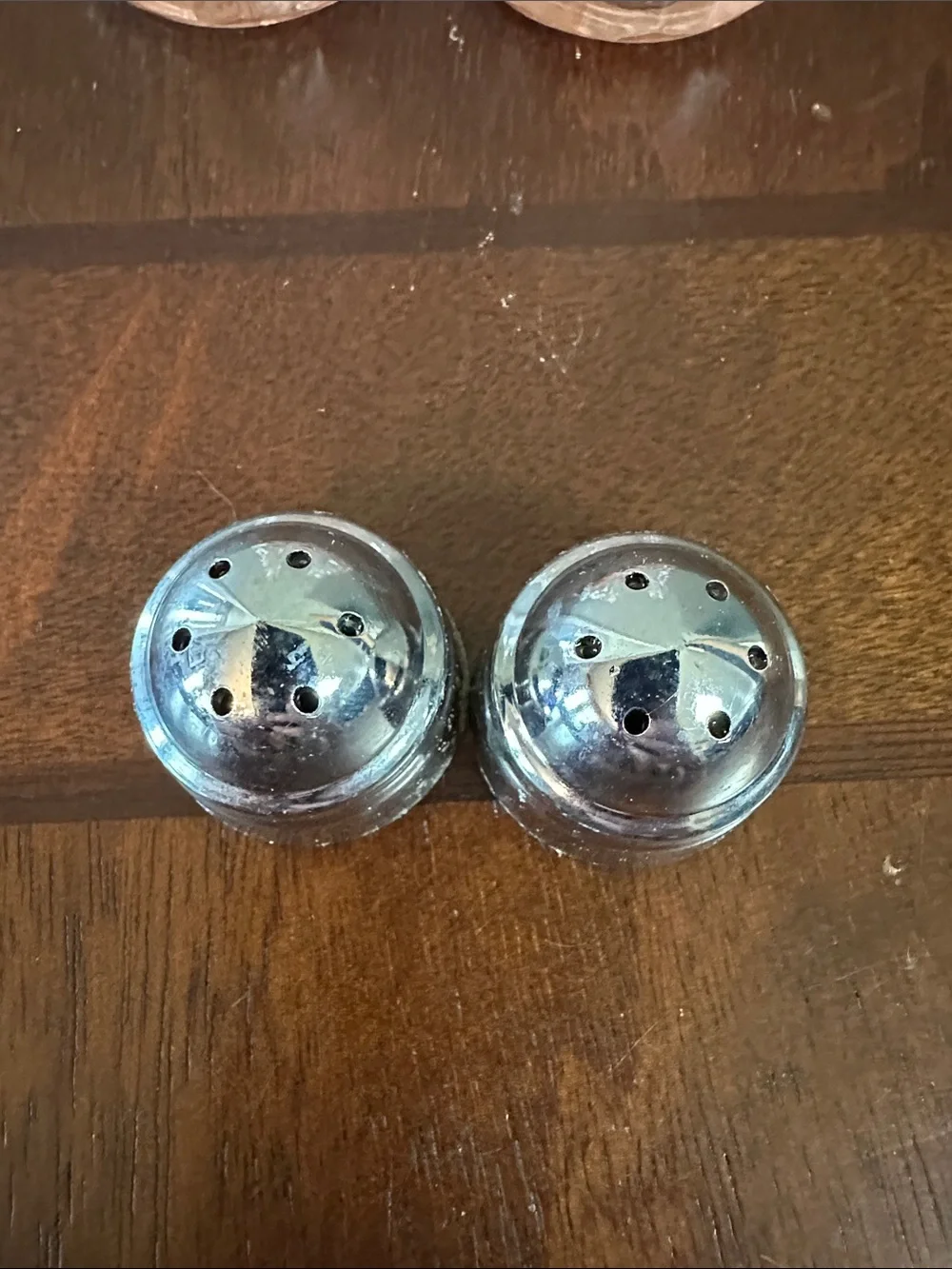 Pink Glass Salt and Pepper Shakers with Silver Tops - Set of 2